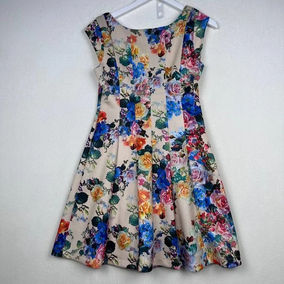 Signature by Robbie Bee  Size PM  Floral Printed A-line Cap Sleeve Pleated Dress - Picture 7 of 7